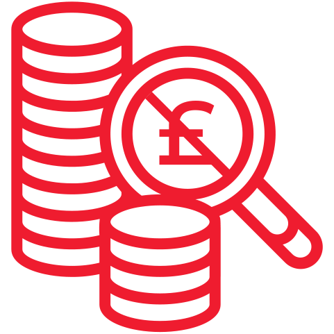 Image showing a stack of coins graphic with a magnifier looking at the money